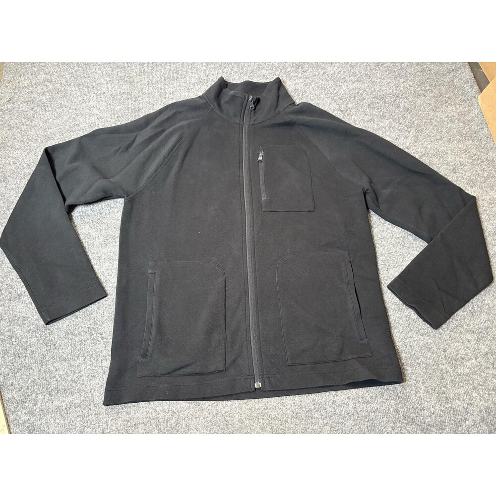 Banana Republic Jacket Mens L Black Fleece Full Zip Stand Collar Pockets Casual